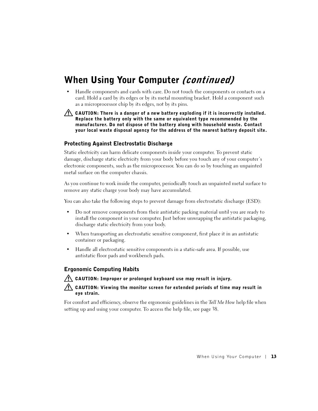 Dell K0004, DHM manual Protecting Against Electrostatic Discharge, Ergonomic Computing Habits 