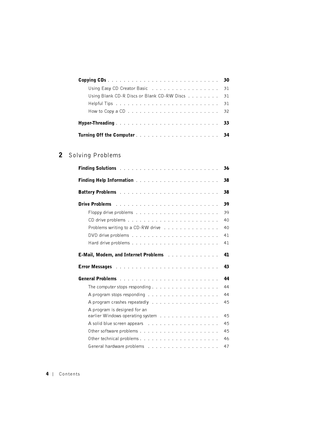 Dell DHM, K0004 manual Solving Problems, Mail, Modem, and Internet Problems 