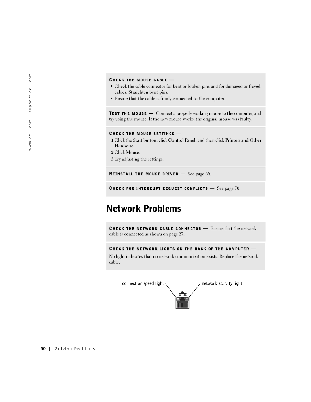 Dell DHM, K0004 manual Network Problems, Connection speed light 