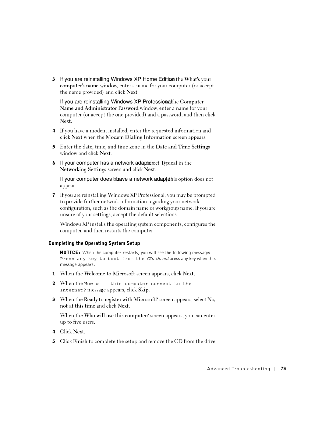 Dell K0004, DHM manual Completing the Operating System Setup 