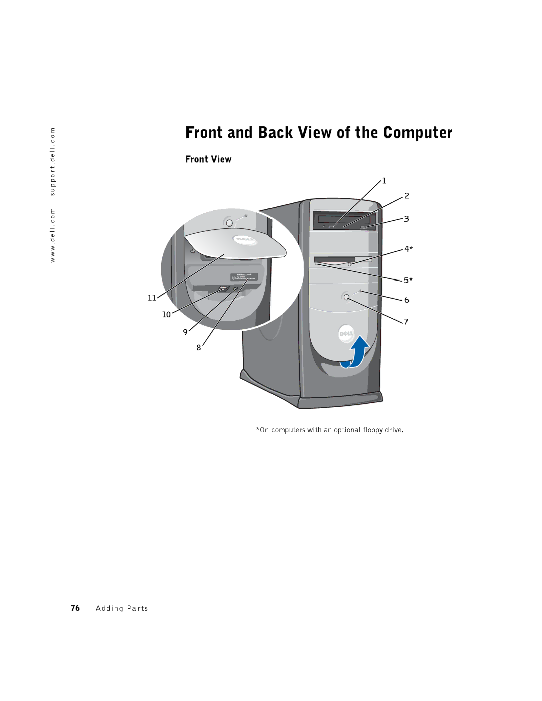 Dell DHM, K0004 manual Front and Back View of the Computer, Front View 