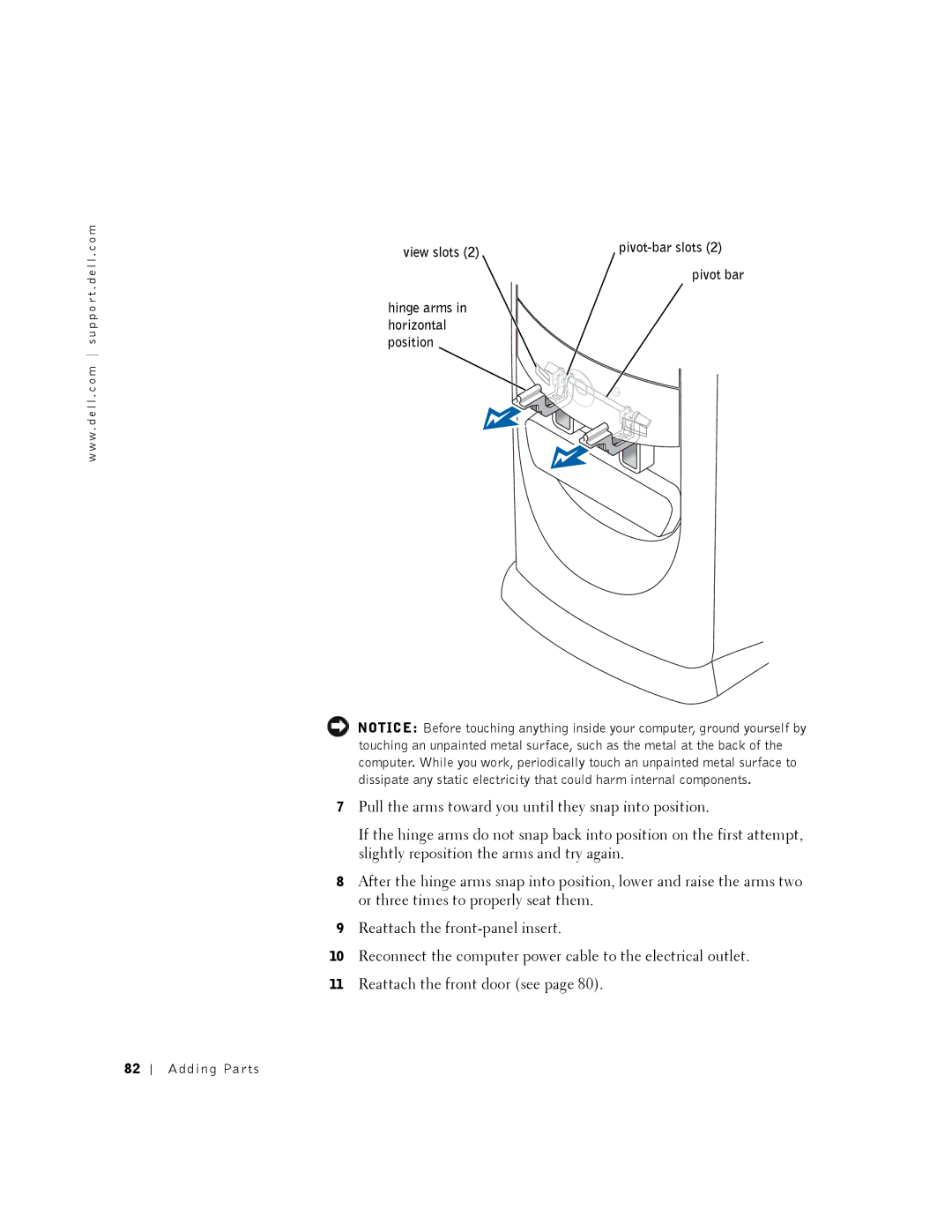 Dell DHM, K0004 manual View slots, Pivot bar Hinge arms in horizontal position 