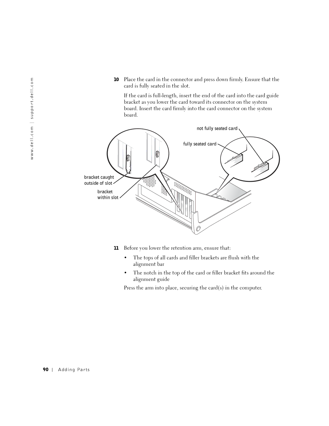 Dell DHM, K0004 manual Not fully seated card Fully seated card 