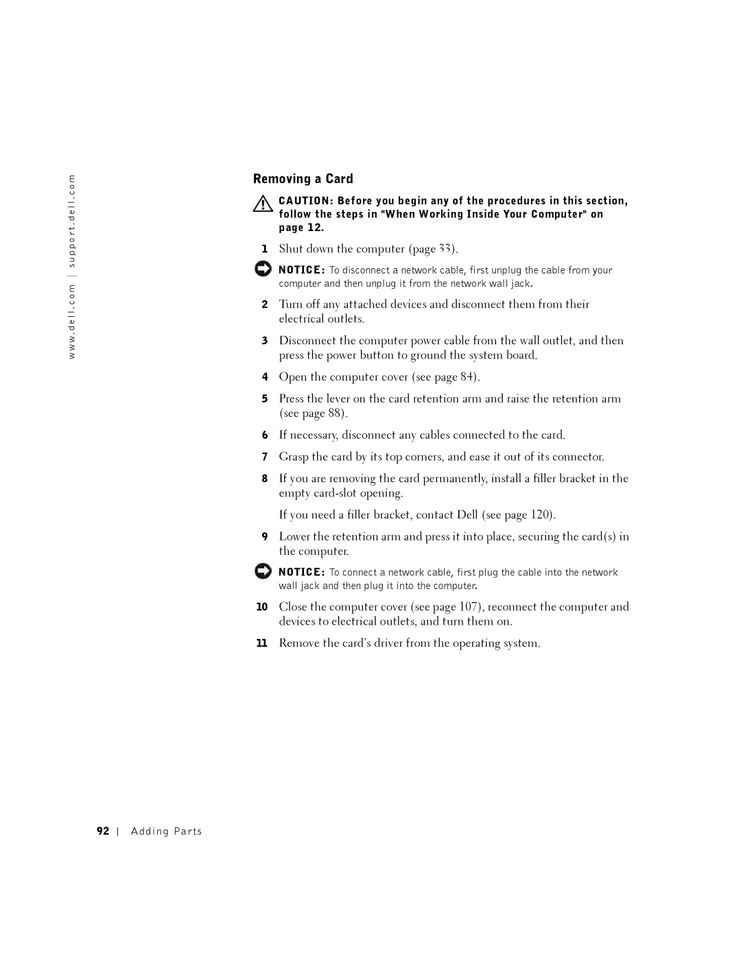 Dell DHM, K0004 manual Removing a Card 