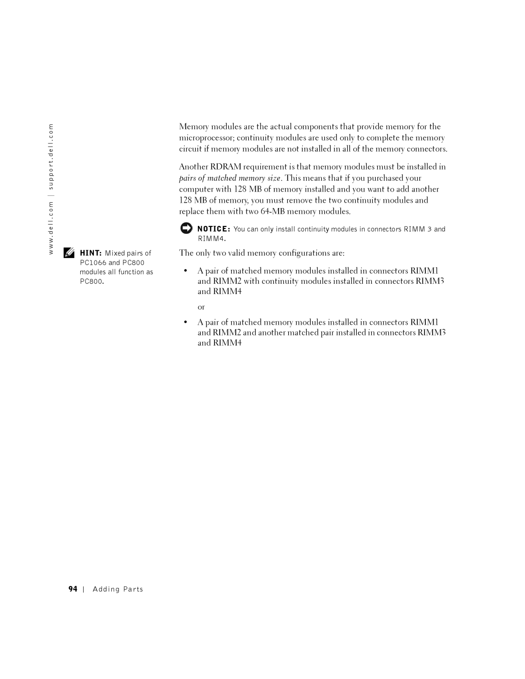 Dell DHM, K0004 manual Adding Parts 