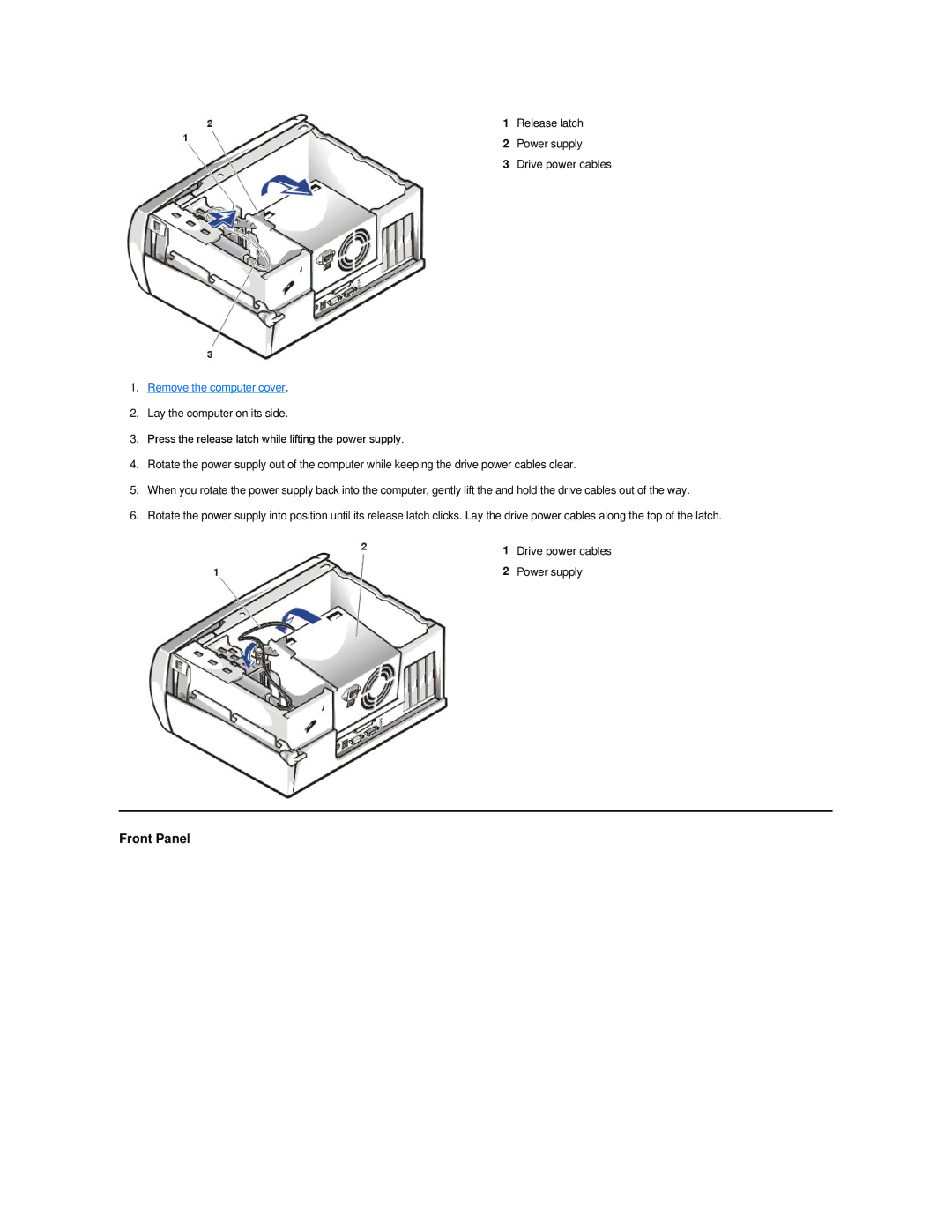 Dell Dimension 2100 technical specifications Front Panel, Remove the computer cover 