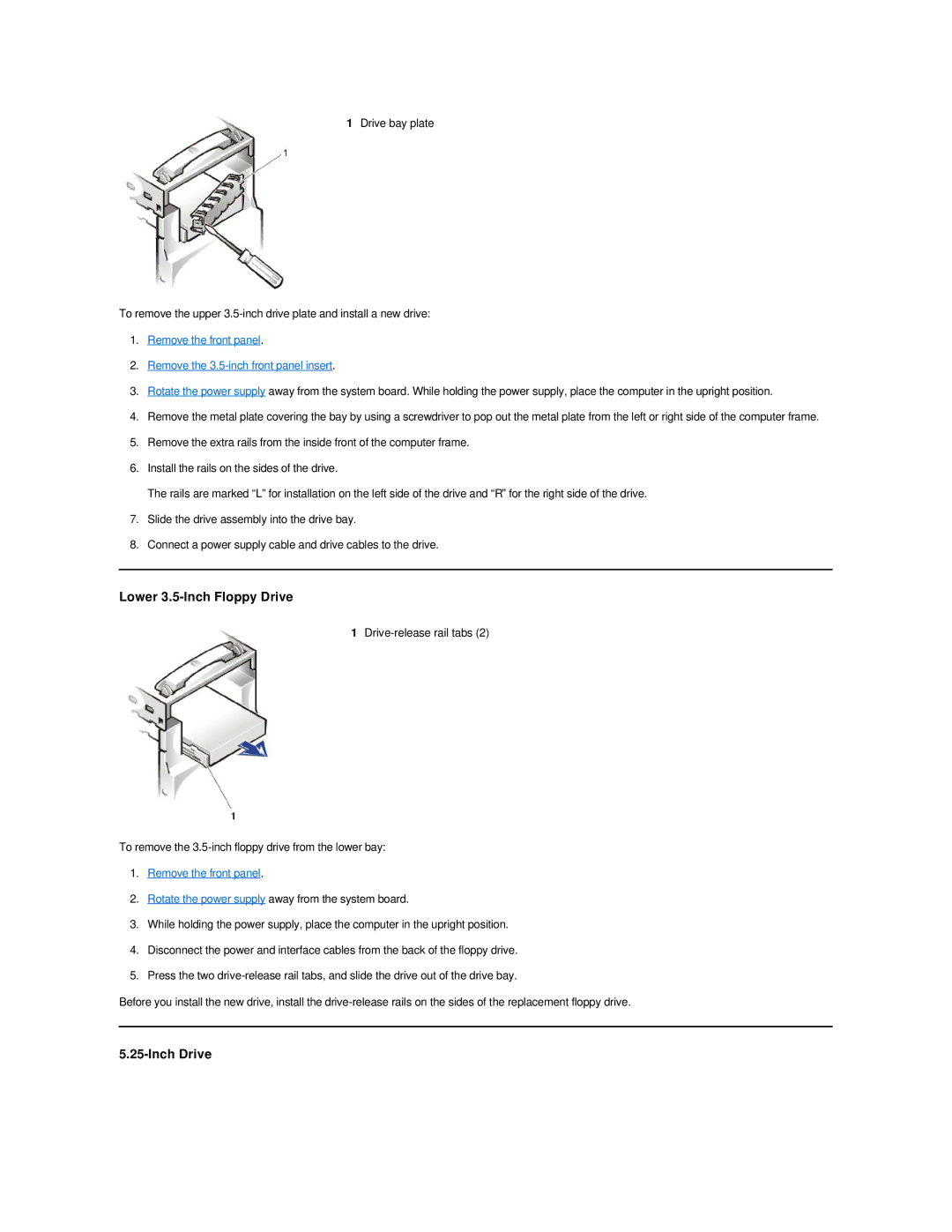 Dell Dimension 2100 technical specifications Lower 3.5-Inch Floppy Drive, Inch Drive 