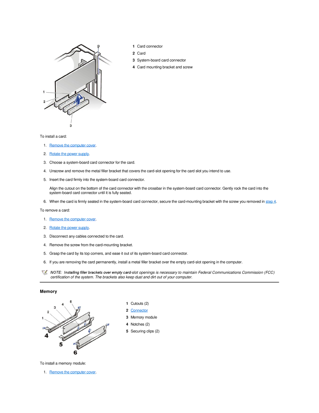 Dell Dimension 2100 technical specifications Memory, Remove the computer cover Rotate the power supply, Connector 