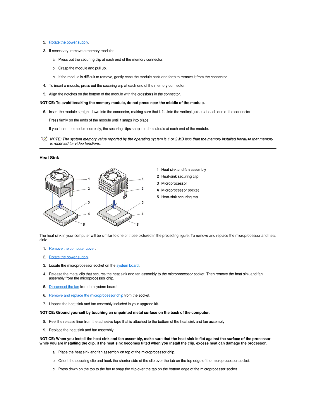 Dell Dimension 2100 technical specifications Heat Sink, Remove and replace the microprocessor chip from the socket 