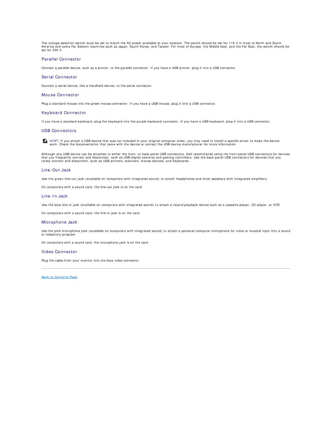 Dell Dimension 4300 technical specifications Serial Connector 