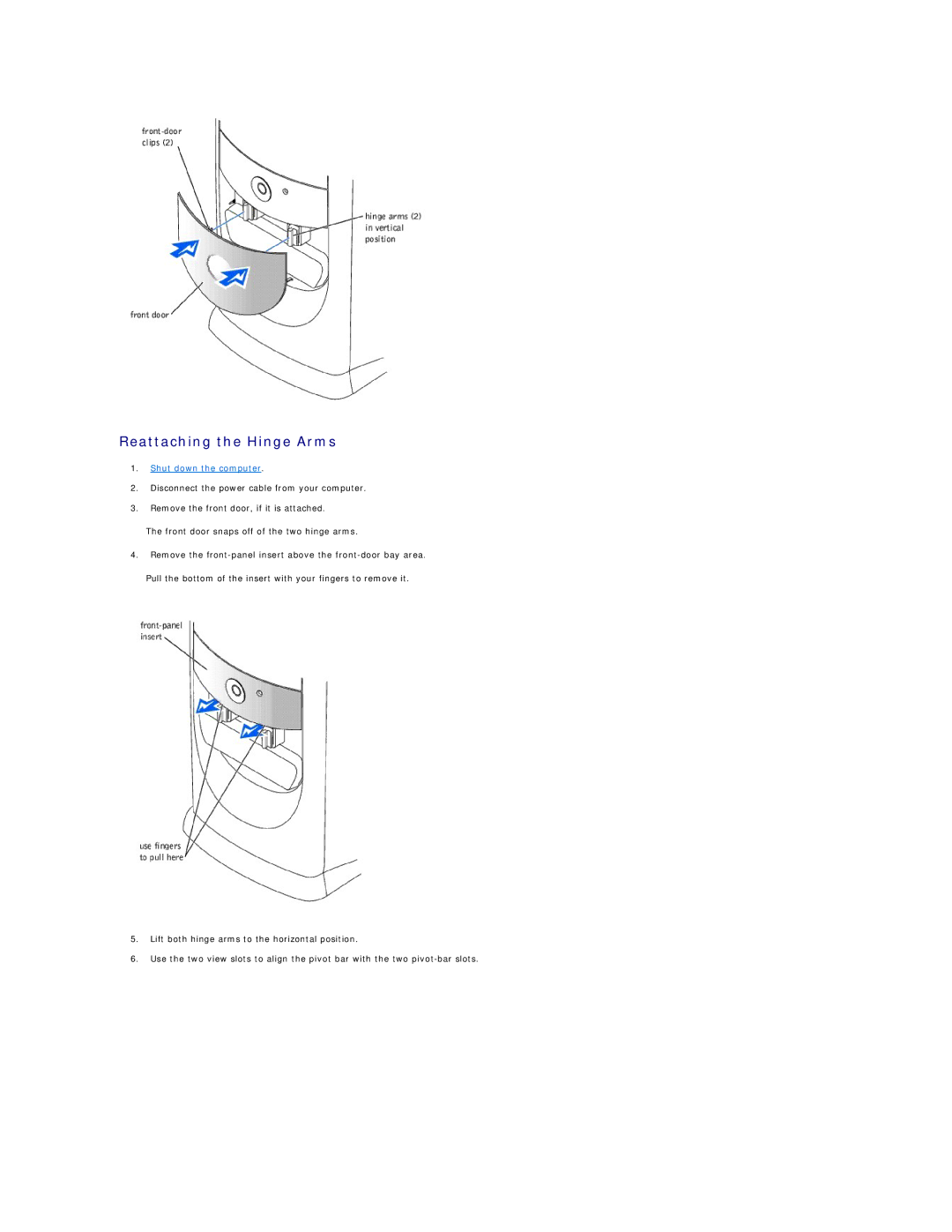 Dell Dimension 4300 technical specifications Reattaching the Hinge Arms 