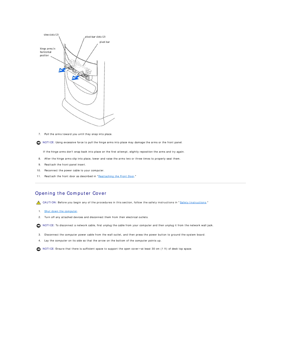 Dell Dimension 4300 technical specifications Opening the Computer Cover 