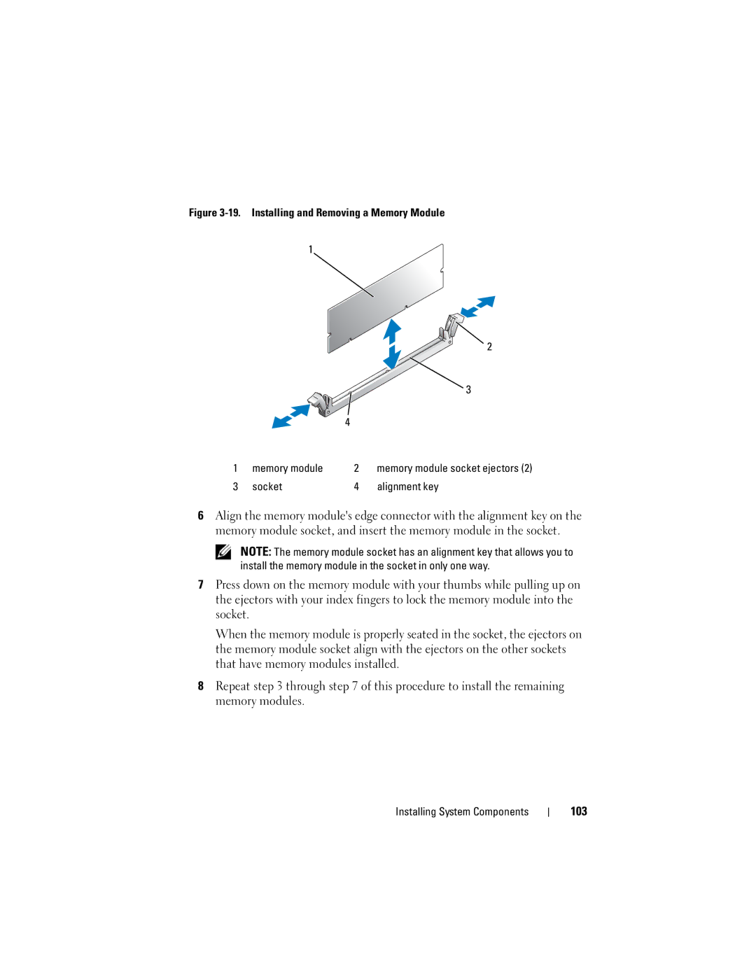 Dell DL2000 owner manual 103, Installing and Removing a Memory Module 