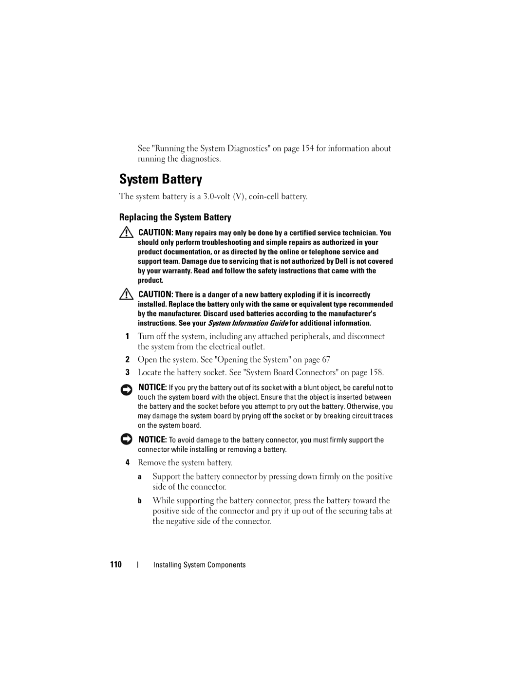 Dell DL2000 owner manual Replacing the System Battery 