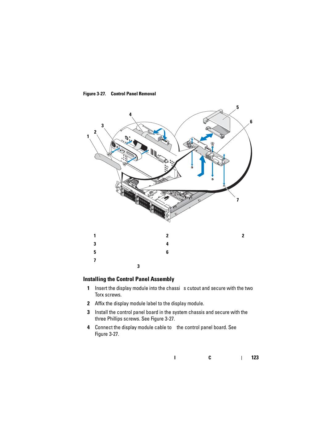 Dell DL2000 owner manual Installing the Control Panel Assembly, 123 