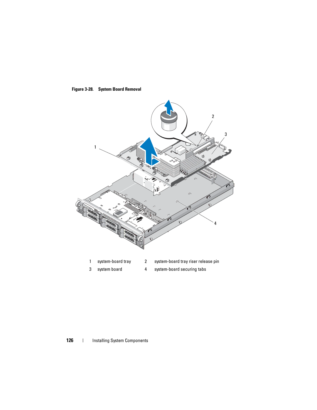 Dell DL2000 owner manual 126, System board System-board securing tabs 