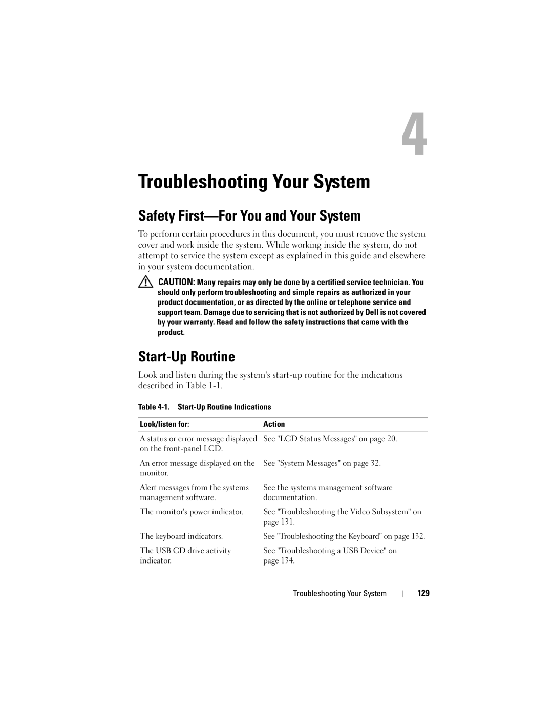 Dell DL2000 owner manual Safety First-For You and Your System, Start-Up Routine, 129 