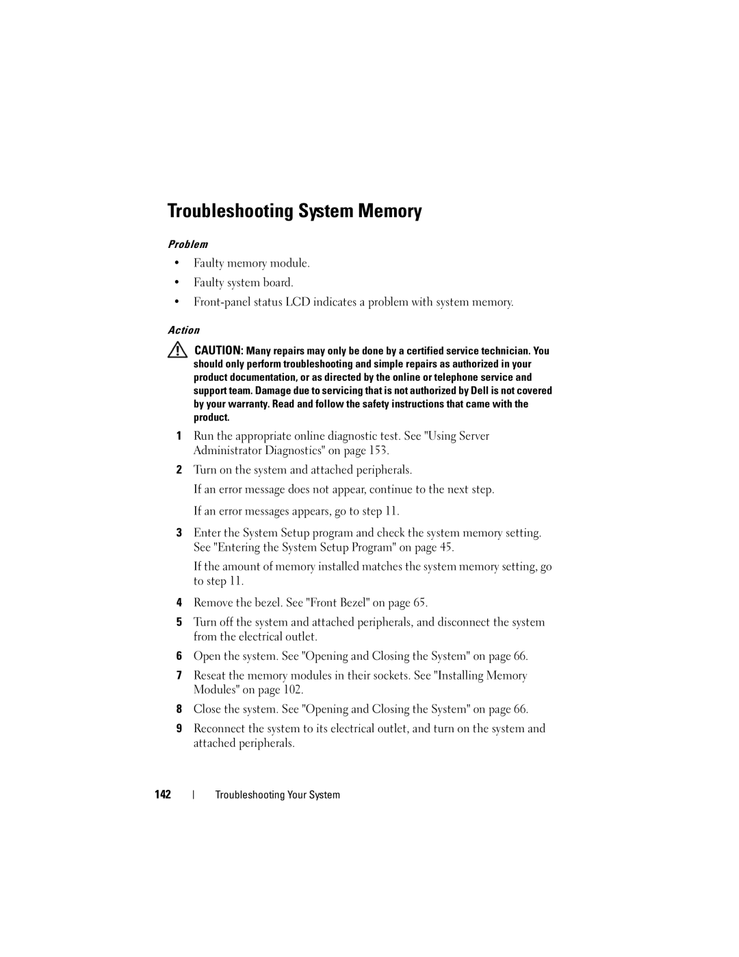 Dell DL2000 owner manual Troubleshooting System Memory 