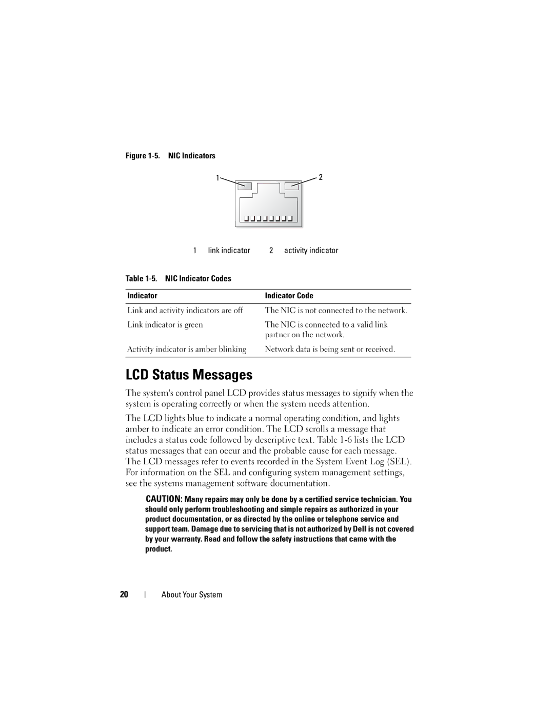 Dell DL2000 owner manual LCD Status Messages 