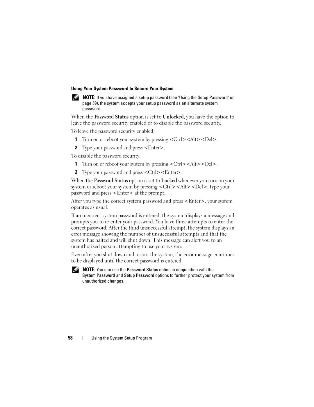 Dell DL2000 owner manual Using Your System Password to Secure Your System, Type your password and press Enter 