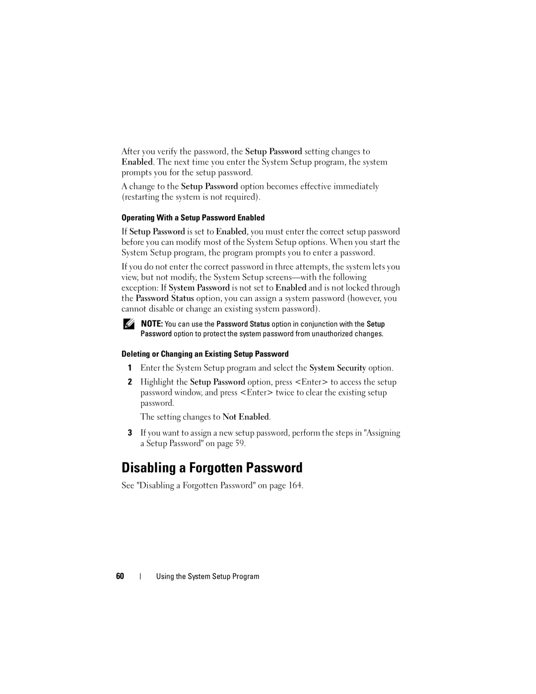 Dell DL2000 owner manual Disabling a Forgotten Password, Operating With a Setup Password Enabled 