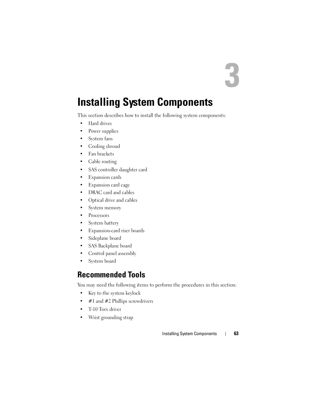 Dell DL2000 owner manual Recommended Tools, Installing System Components 