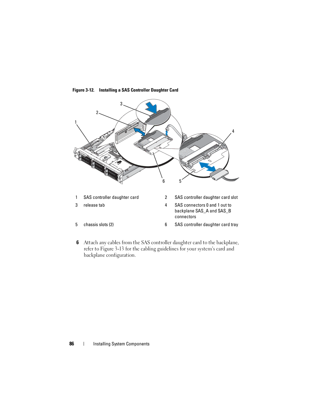 Dell DL2000 owner manual Release tab, Backplane Sasa and Sasb, Connectors, Chassis slots 