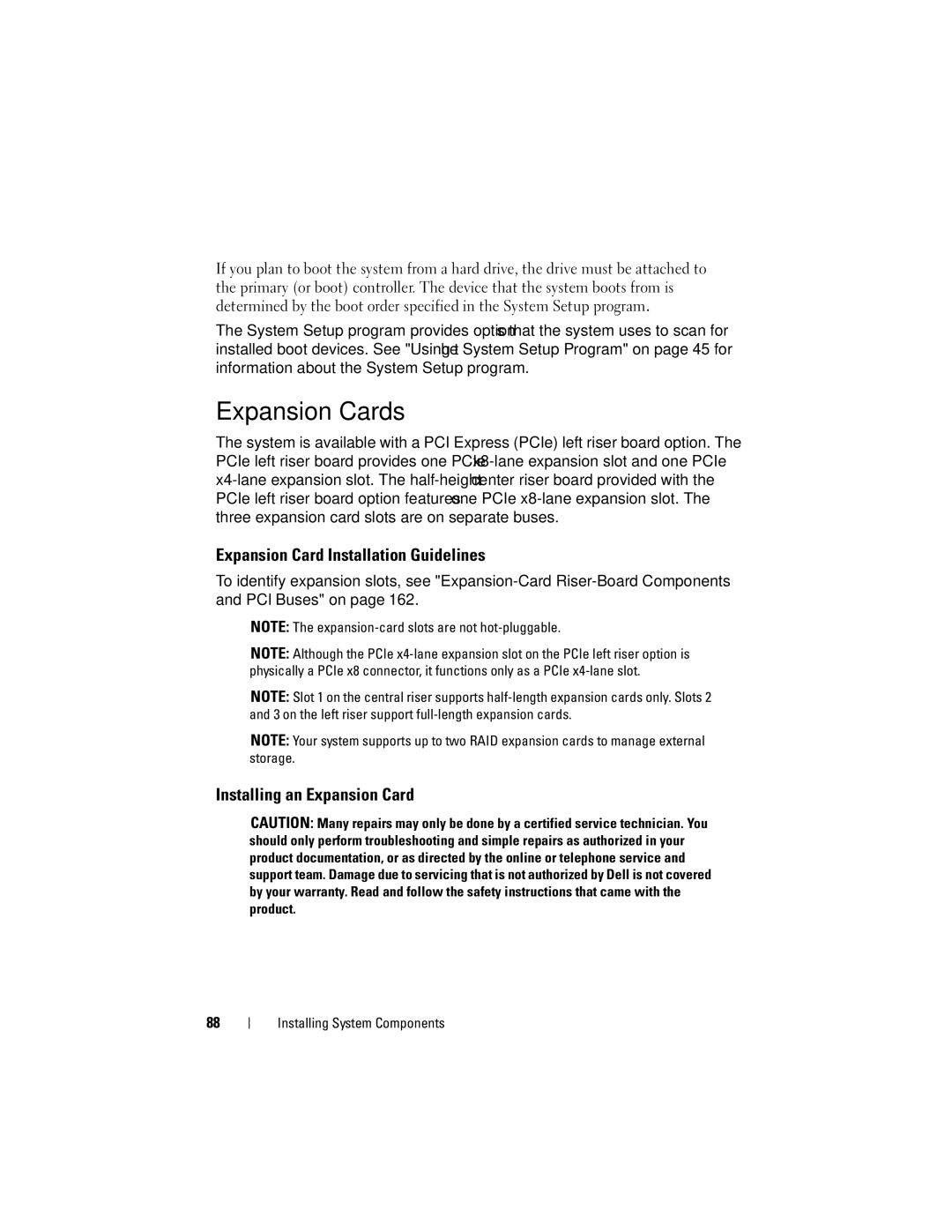 Dell DL2000 owner manual Expansion Cards, Expansion Card Installation Guidelines, Installing an Expansion Card 