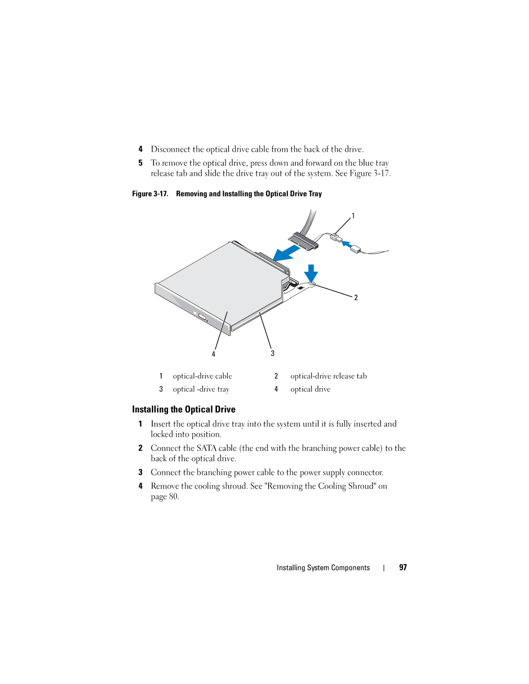 Dell DL2000 owner manual Installing the Optical Drive, Optical -drive tray Optical drive 