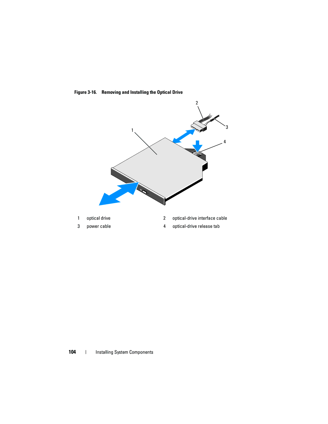 Dell DL2100 owner manual 104, Power cable Optical-drive release tab 