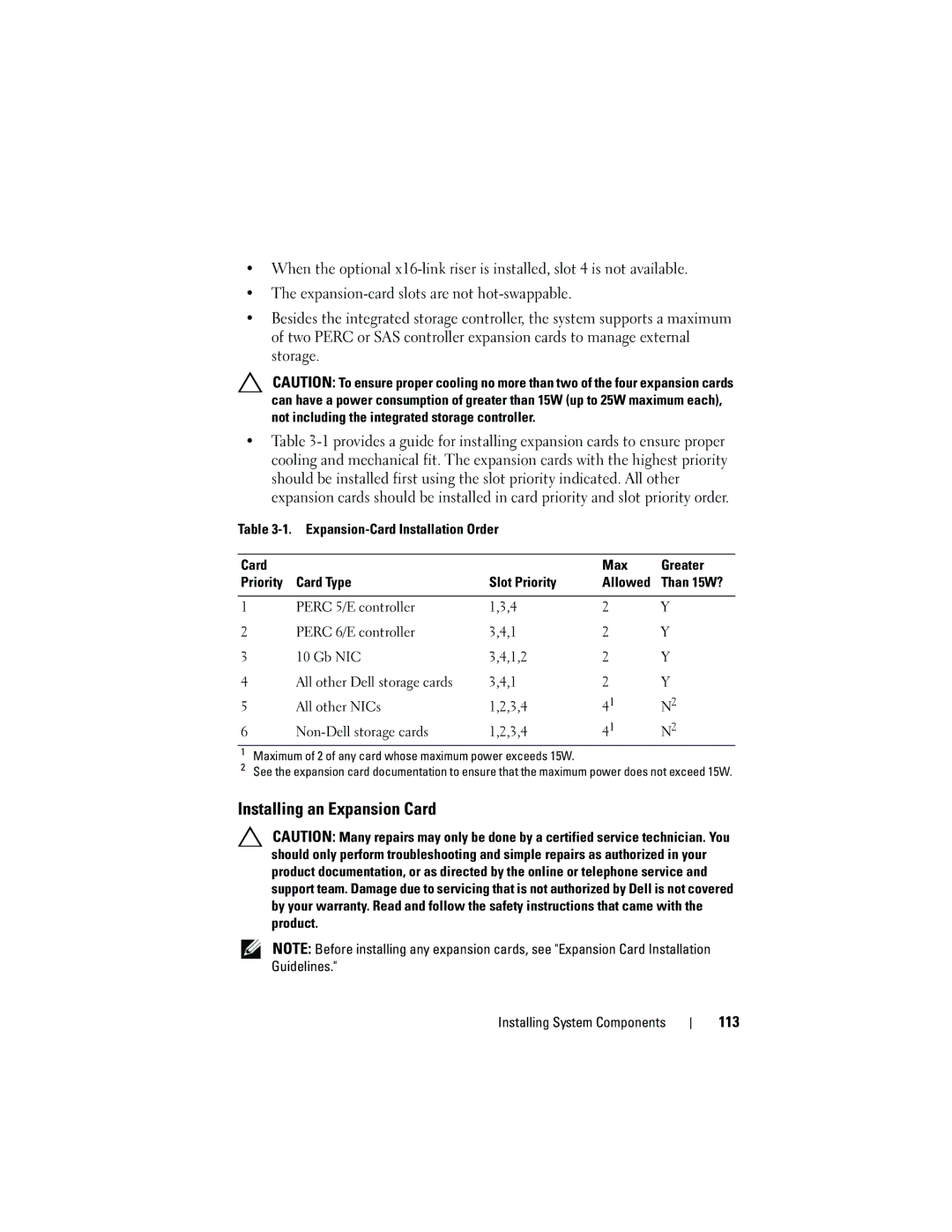 Dell DL2100 owner manual Installing an Expansion Card, 113 