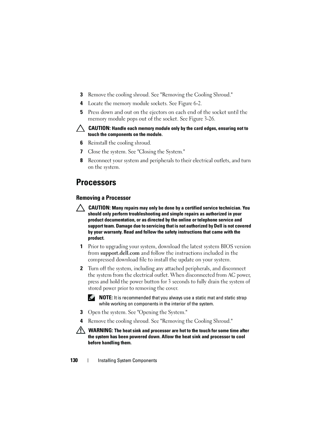 Dell DL2100 owner manual Processors, Removing a Processor 