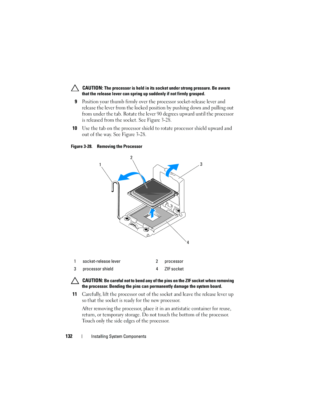 Dell DL2100 owner manual Removing the Processor Socket-release lever, Processor shield 