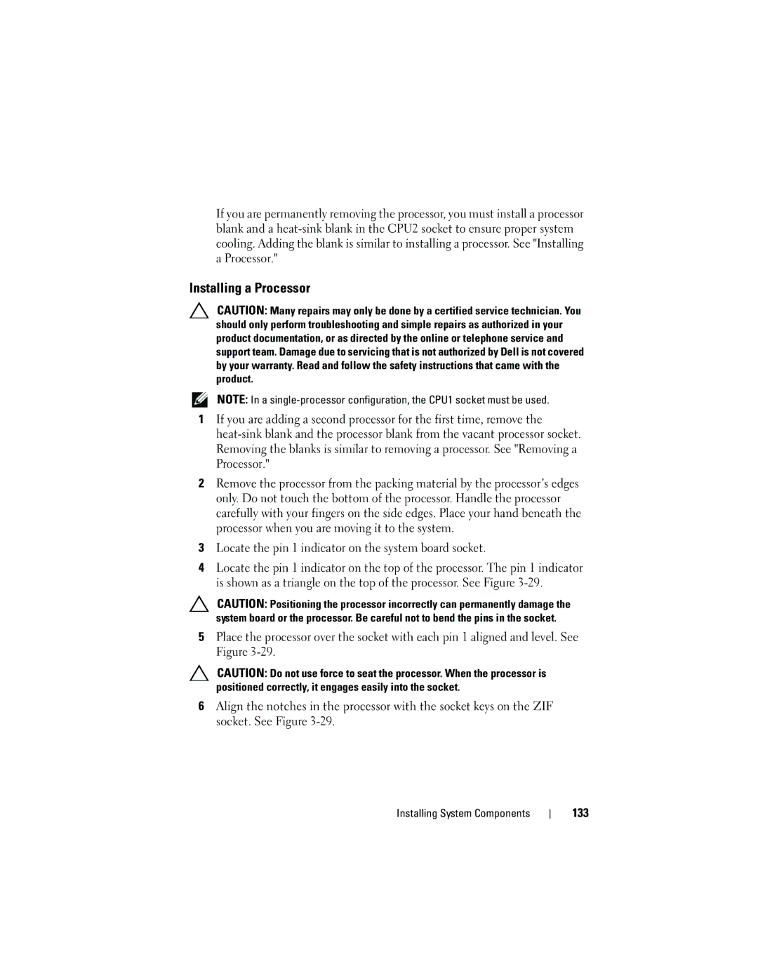 Dell DL2100 owner manual Installing a Processor, 133 