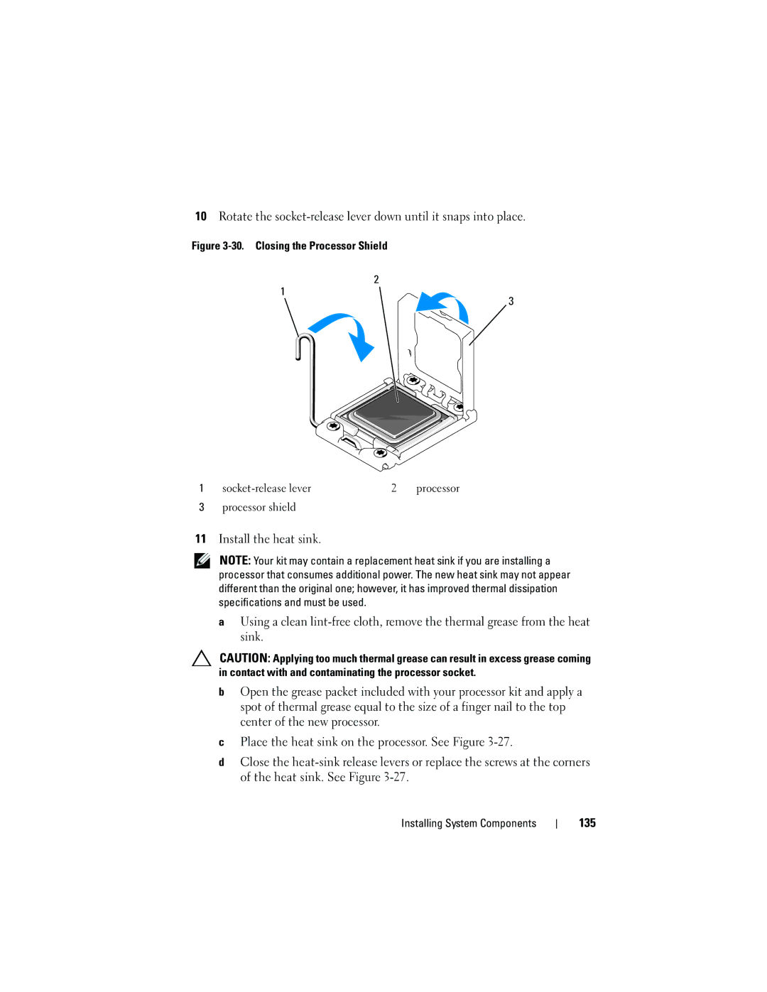 Dell DL2100 owner manual 135, Closing the Processor Shield Socket-release lever 