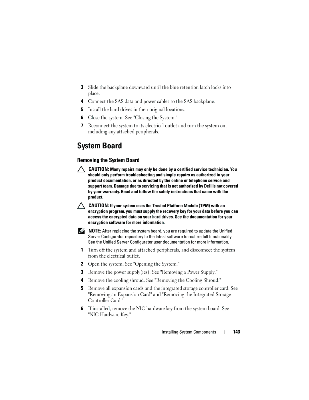 Dell DL2100 owner manual Removing the System Board, 143 