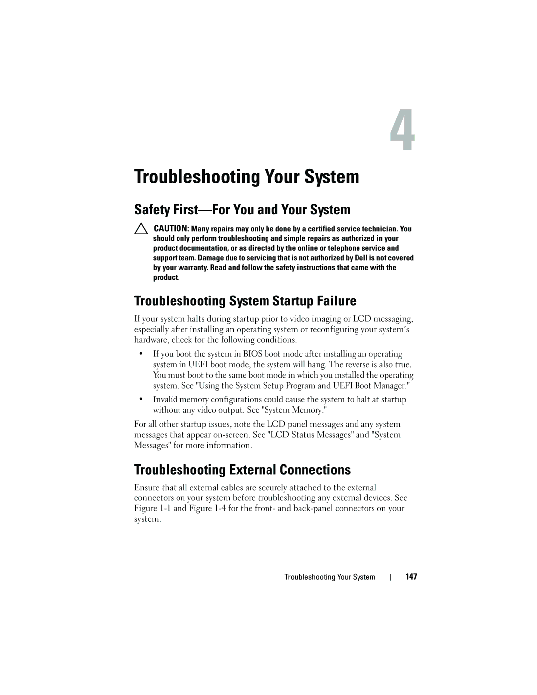 Dell DL2100 owner manual Troubleshooting External Connections, 147, Troubleshooting Your System 