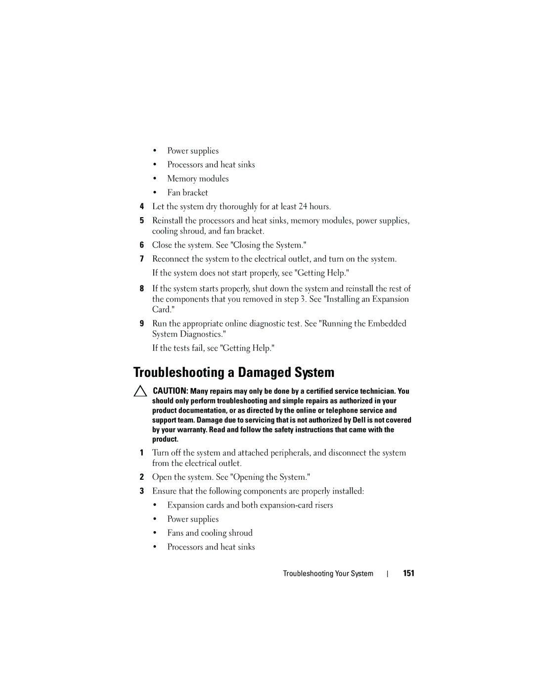 Dell DL2100 owner manual Troubleshooting a Damaged System, 151 