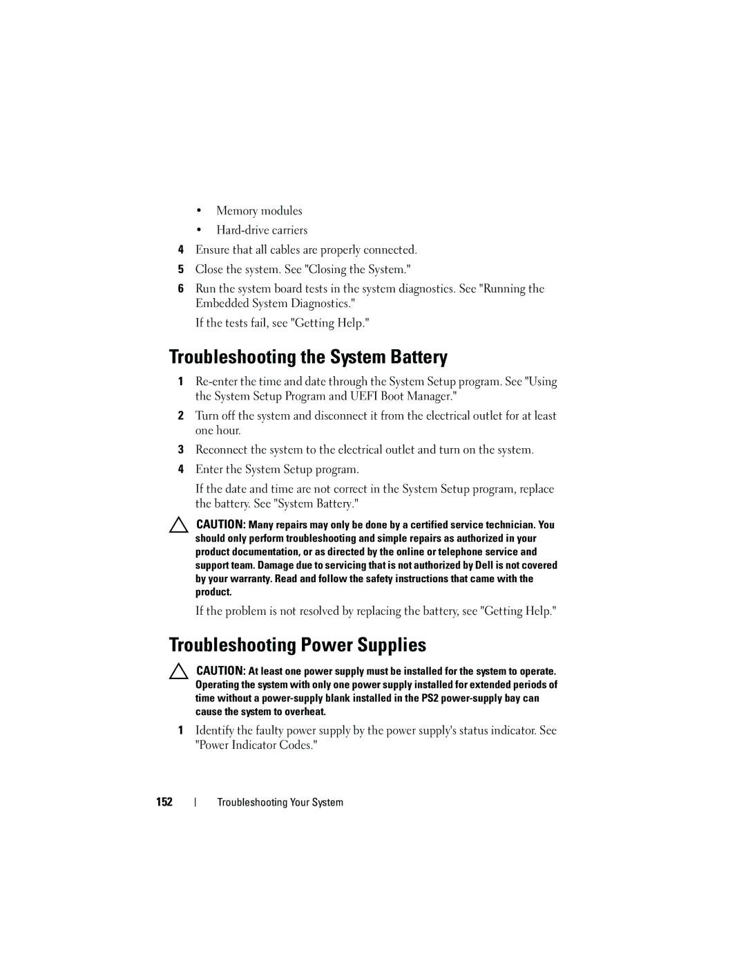 Dell DL2100 owner manual Troubleshooting the System Battery, Troubleshooting Power Supplies 