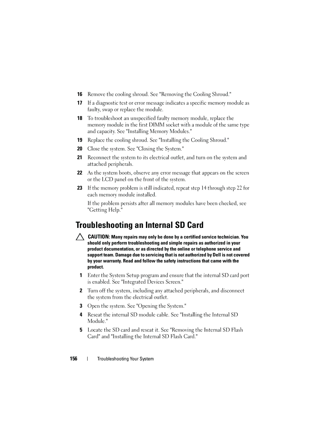 Dell DL2100 owner manual Troubleshooting an Internal SD Card 