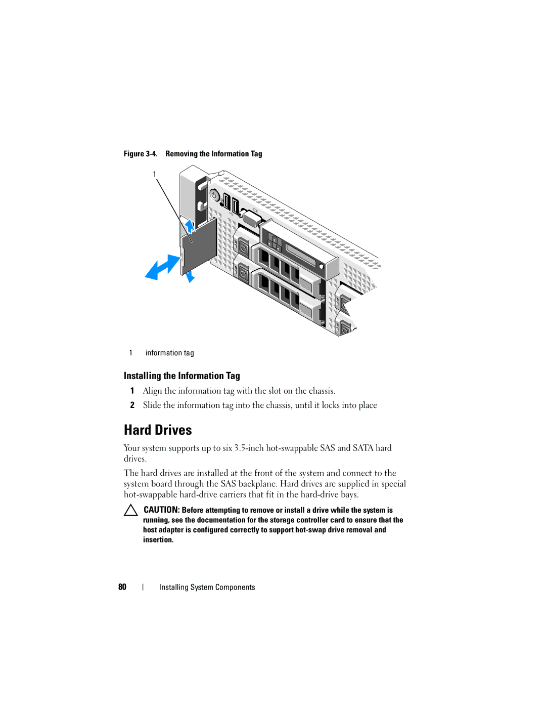 Dell DL2100 owner manual Hard Drives, Installing the Information Tag 