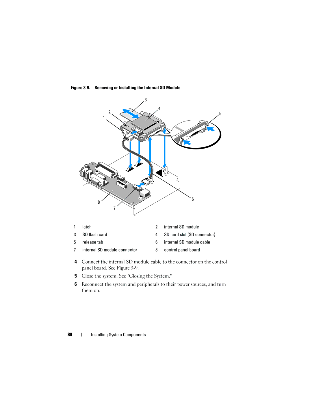 Dell DL2100 owner manual Release tab, Internal SD module connector Control panel board 