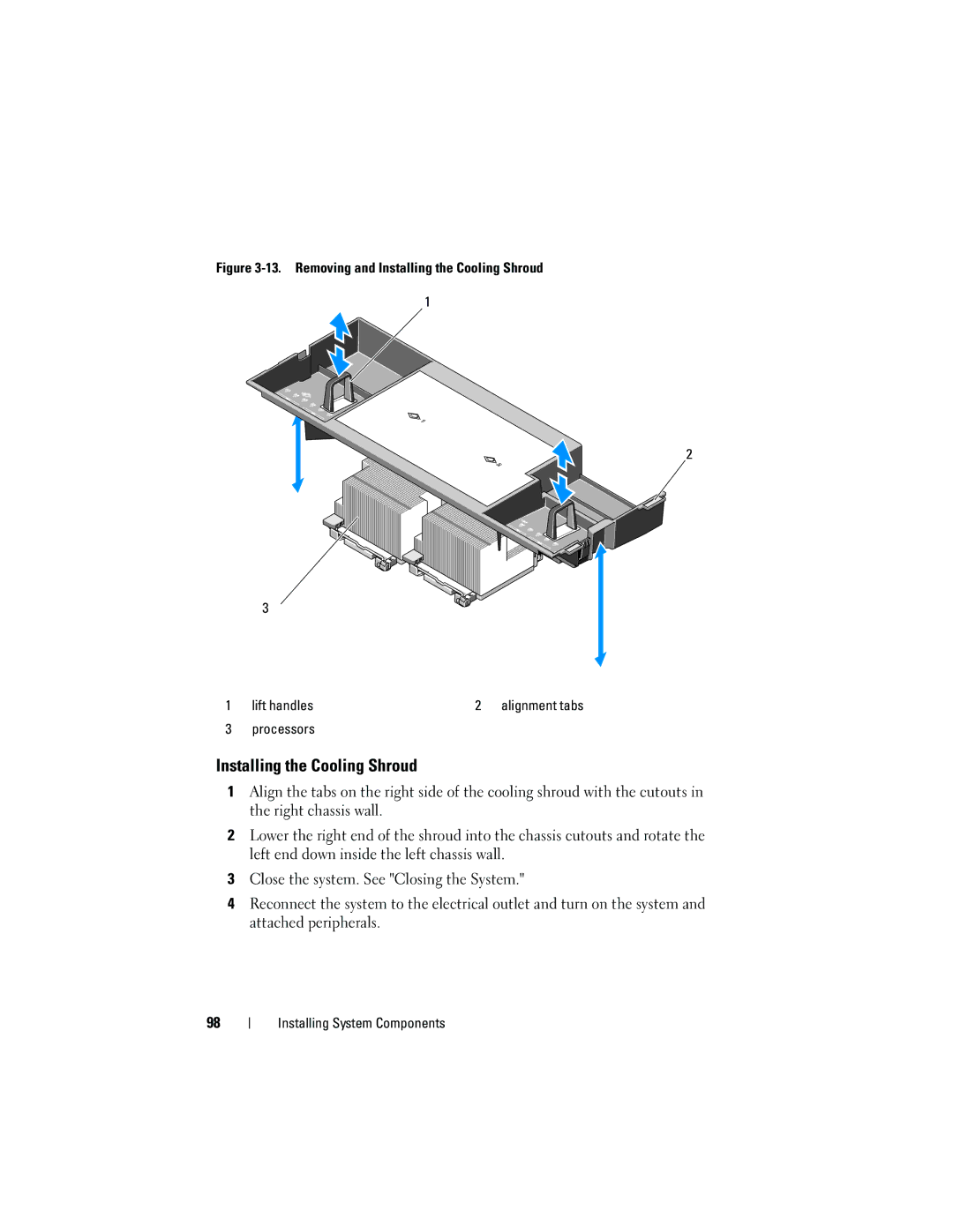 Dell DL2100 owner manual Removing and Installing the Cooling Shroud Lift handles 