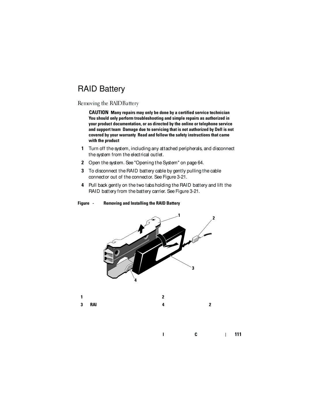 Dell DL2200 owner manual Removing the RAID Battery, RAID battery 