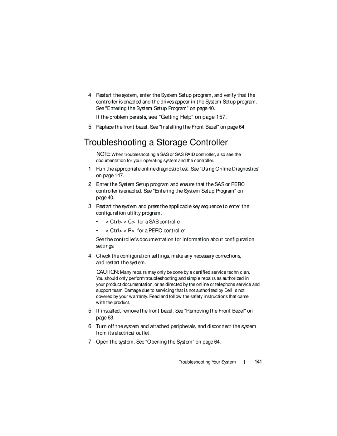 Dell DL2200 owner manual Troubleshooting a Storage Controller, 141 