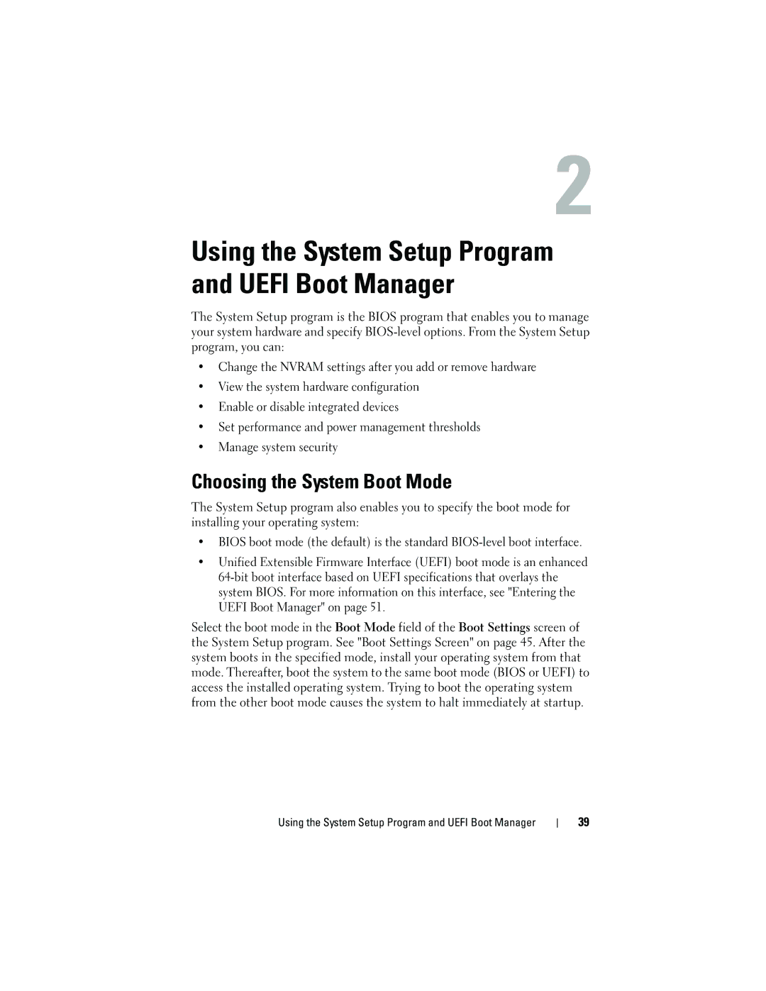 Dell DL2200 owner manual Using the System Setup Program and Uefi Boot Manager, Choosing the System Boot Mode 