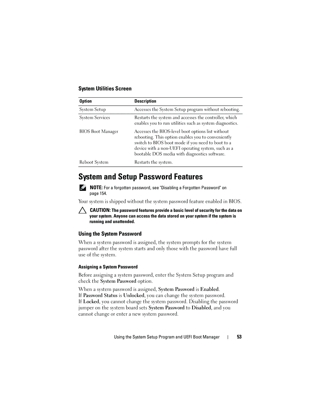 Dell DL2200 owner manual System and Setup Password Features, System Utilities Screen, Using the System Password 