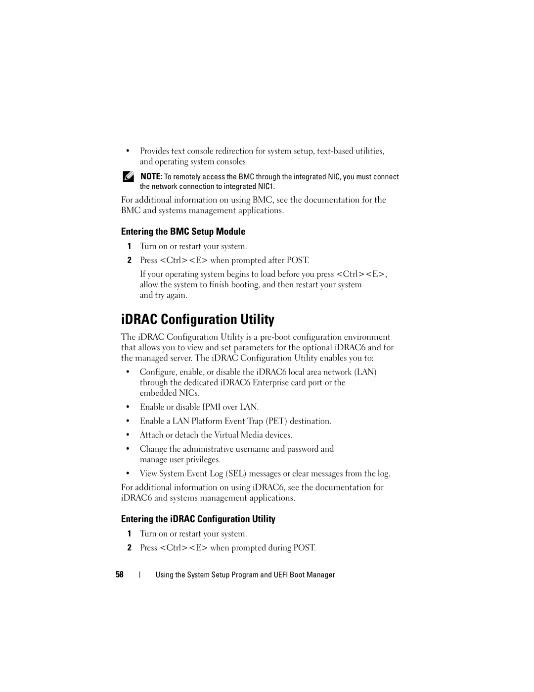 Dell DL2200 IDRAC Configuration Utility, Entering the BMC Setup Module, Entering the iDRAC Configuration Utility 