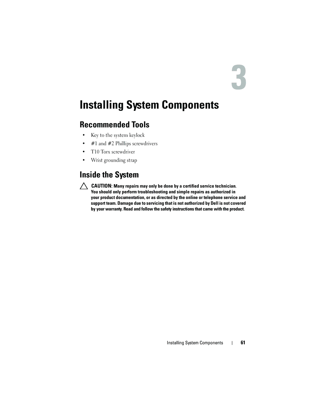 Dell DL2200 owner manual Recommended Tools, Inside the System, Installing System Components 