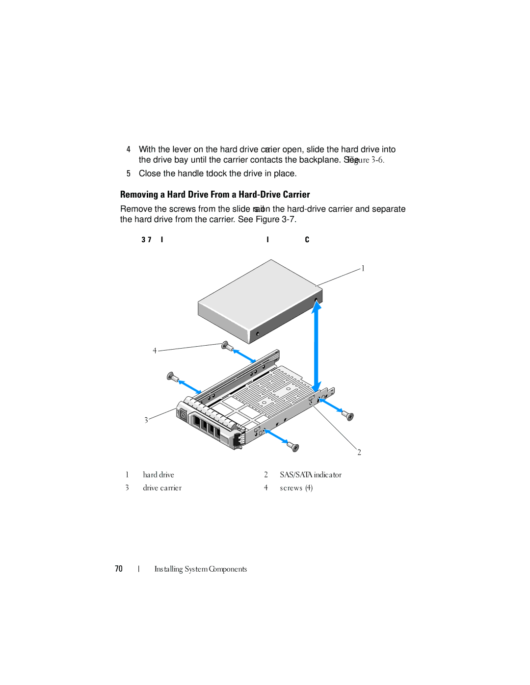 Dell DL2200 owner manual Removing a Hard Drive From a Hard-Drive Carrier, Drive carrier Screws Installing System Components 